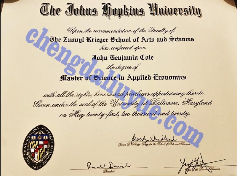 约翰霍普金斯大学毕业证图片(高清国外大学毕业证模板)