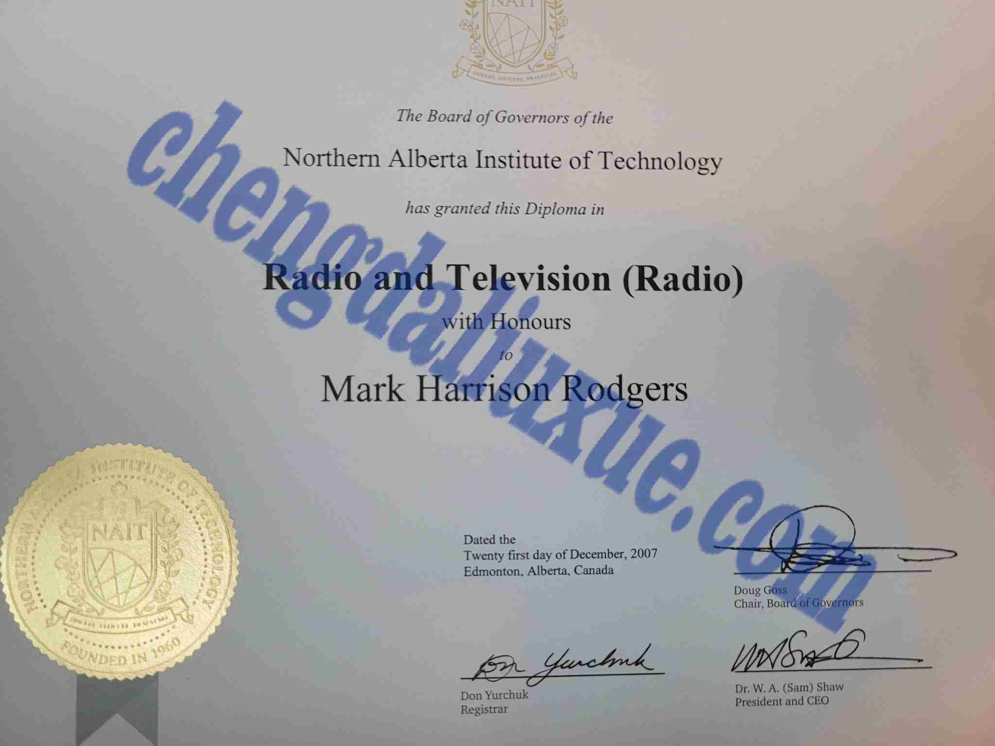 加拿大北阿尔伯塔理工学院毕业证样本