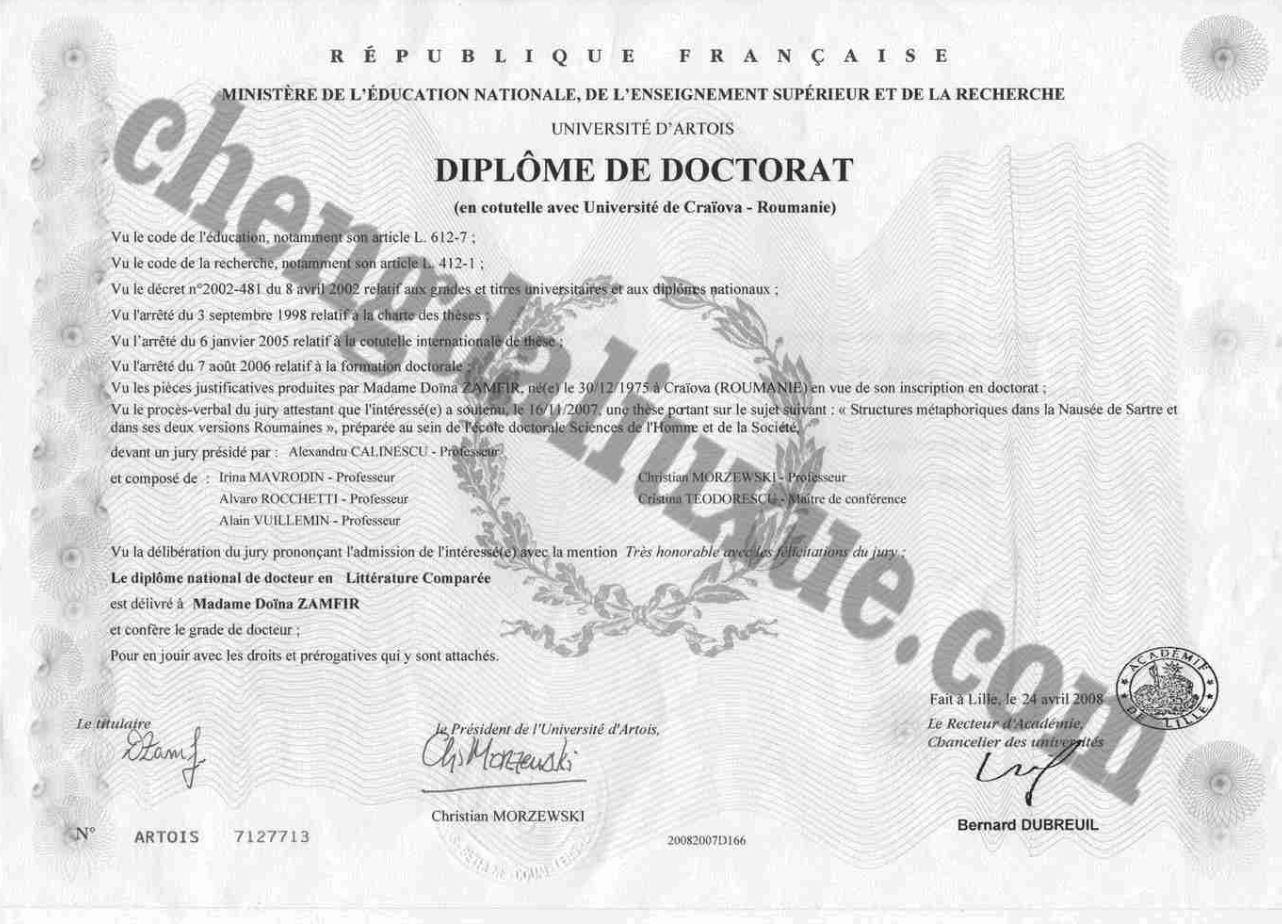 法国阿尔图瓦大学毕业证图片（Certificat de fin d'études à l'Université d'altoux en France sur mesure）
